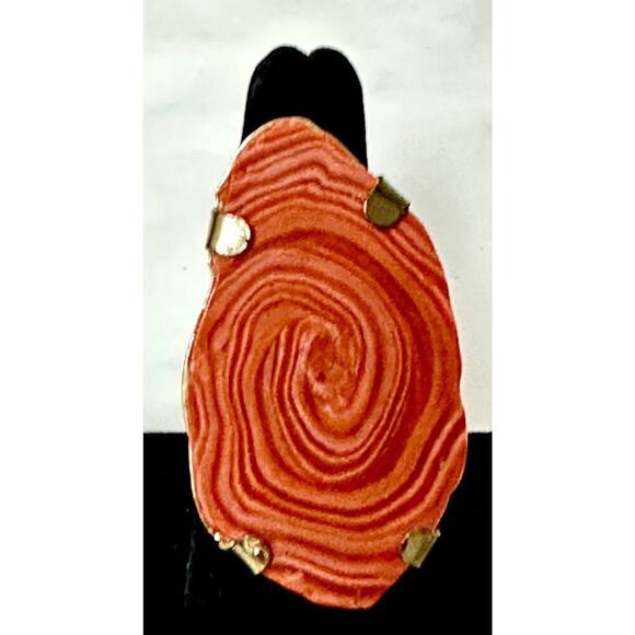 VTG Ring Coral Statement Ring Sz 4 Large Cocktail Ring Agate? - Picture 4 of 5